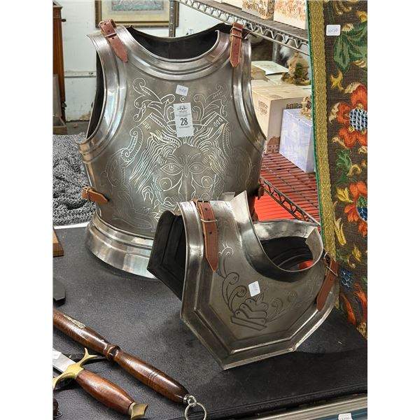 Medieval Knight Figural Engraved Armour Vest, Neck Guard
