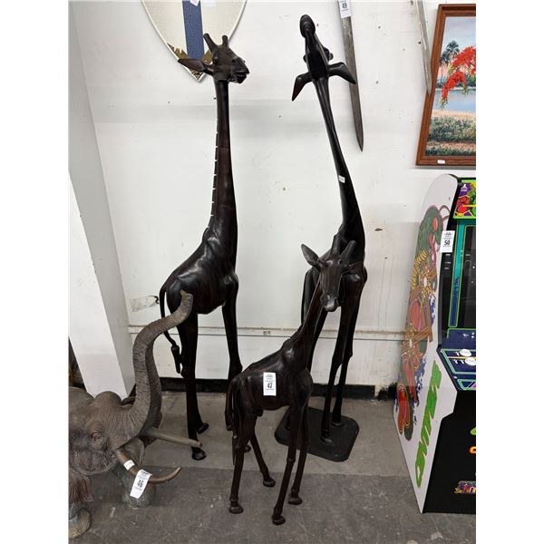 Ornate Solid Carved 3 Giraffe Décor  2   60"/1   40"