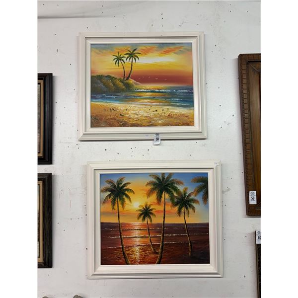 Framed Oil On Canvas Palm Tree Beach Scenes 2 - Approx.  20"  X  24"