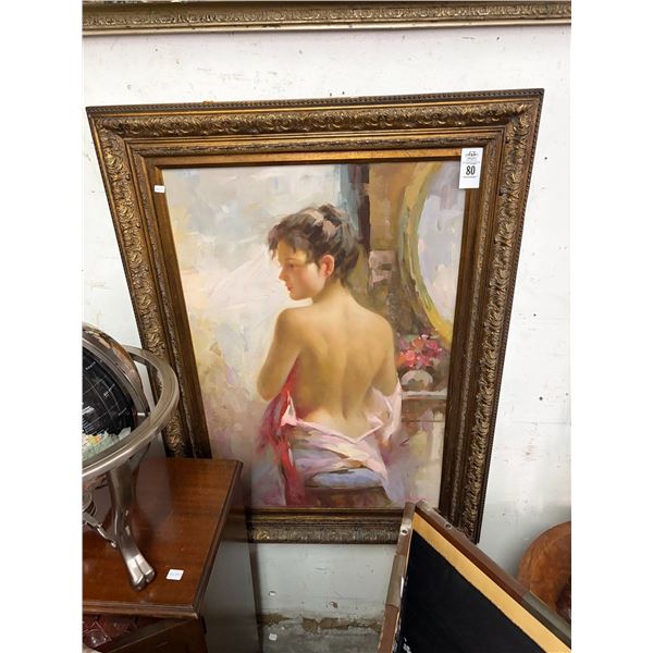 Oil On Canvas Art of Woman Undressing  -Signed Strands - 30"  X  40"