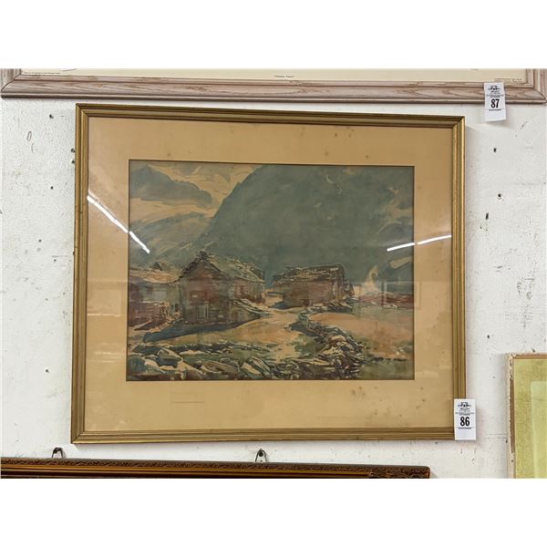 Framed Mountain Cabin Scene - 20"  X  24"