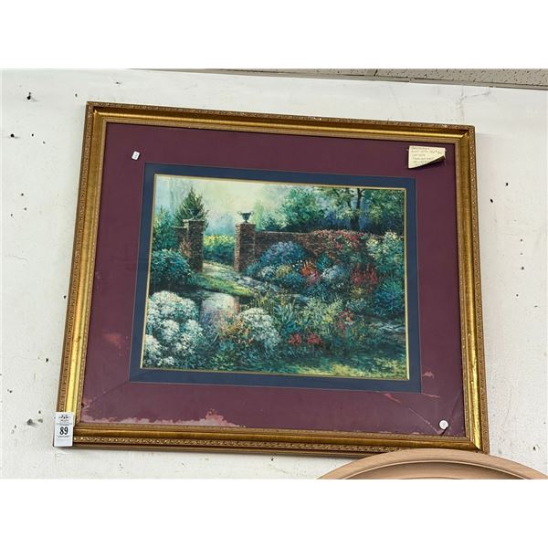 Framed Garden Scene Artist Galinski  30"  X  30"  - Paint is Damaged