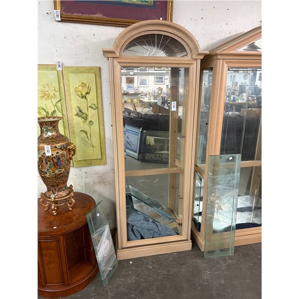 Pickled Oak Arched Top Curio Cabinet