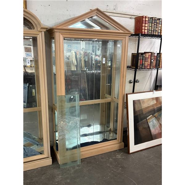 Large Pickled Oak Gabled Top Full Vision Curio