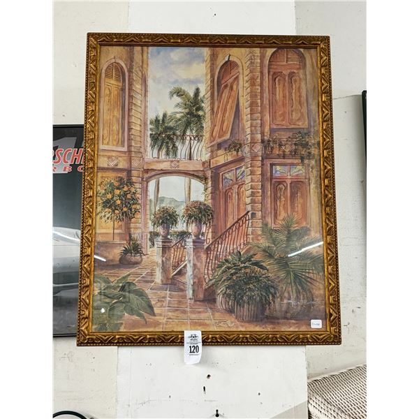 Ornately Framed Garden Patio Scene - Signed Butera - 20"  X  30"