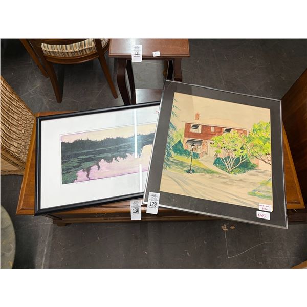 Framed House Wall Art w/Mountain Lake Scene - Artist Signed