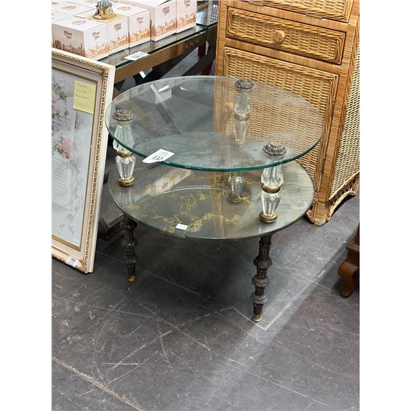 Vintage Ornate Cast Leg Round 2 Tier Table w/Mirrored Base