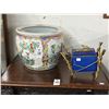 Image 1 : Oriental Porcelain Fish Bowl Vase, Cast Bird Motif Storage Box