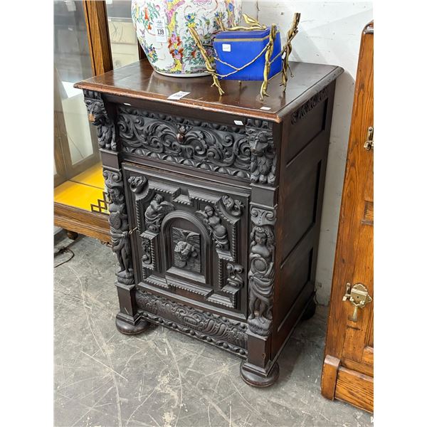 Very Ornately Carved Figural Motif Cabinet - Some Damage