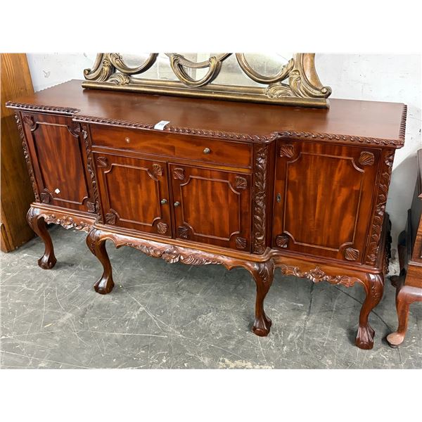 Ornate Carved Mahogany Ball In Claw Server Cabinet - 6'