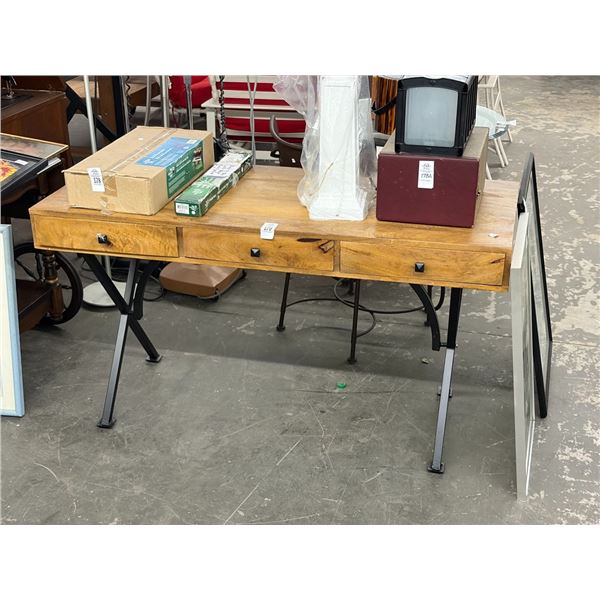 Iron Base Live Edge Top 3 Drawer Writing Desk