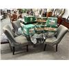 Image 1 : Ornate Contemporary Silver Painted Base w/Glasstop Round Dining Table w/4 Button