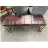 Image 2 : Ornate Iron Base w/Saddle Leather Top Hall Bench