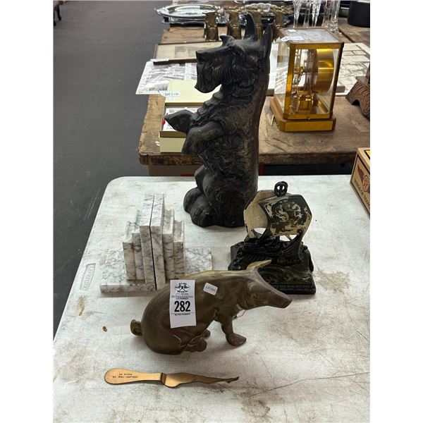 Cast Brass Pig, Letter Opener, Marble, Cast Sailboat, Bookends, Bronze Schnauzer Door Stop