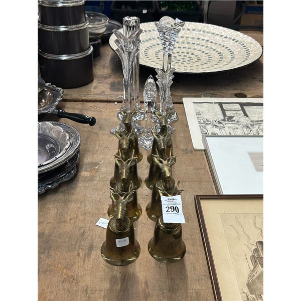 Cast Brass Elk Goblets 8, Crystal Candlesticks - 5