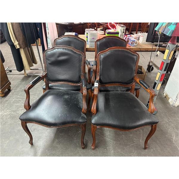 Mahogany w/Black Leather Trim Armchairs Set - 4