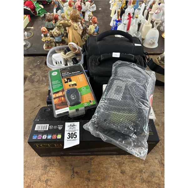 Phillips Pocket Projector, Keychain Remote, Hair Curler, Adapters, Camcorder, GPS