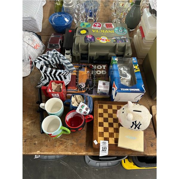 Invicta Watch Case, Die Cast Car/Truck, Souvenir Mugs, Checker Board Set, Team Gnome