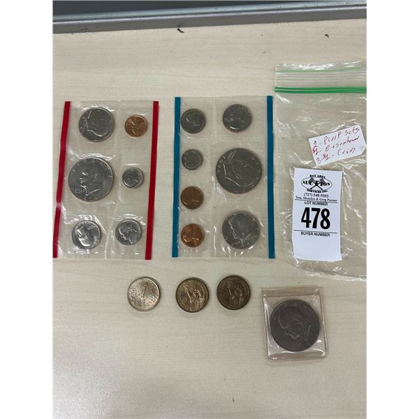 2 Proof Sets w/Ike, Dollar Coins