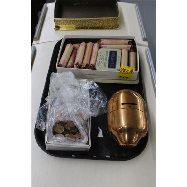 Copper Piggy Bank w/Penny Collection