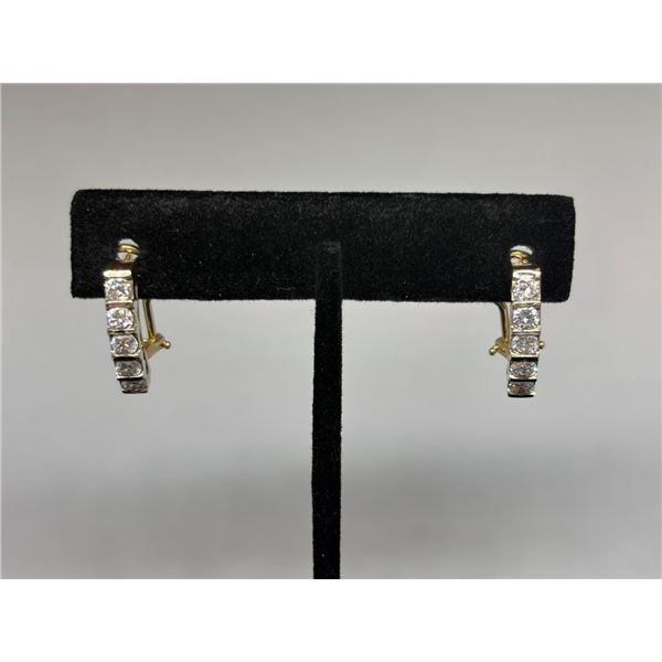 14K  Two Tone Diamond Earrings w/10 Round Cut Diamonds 6.3G - Replacement Value - $4,450.00
