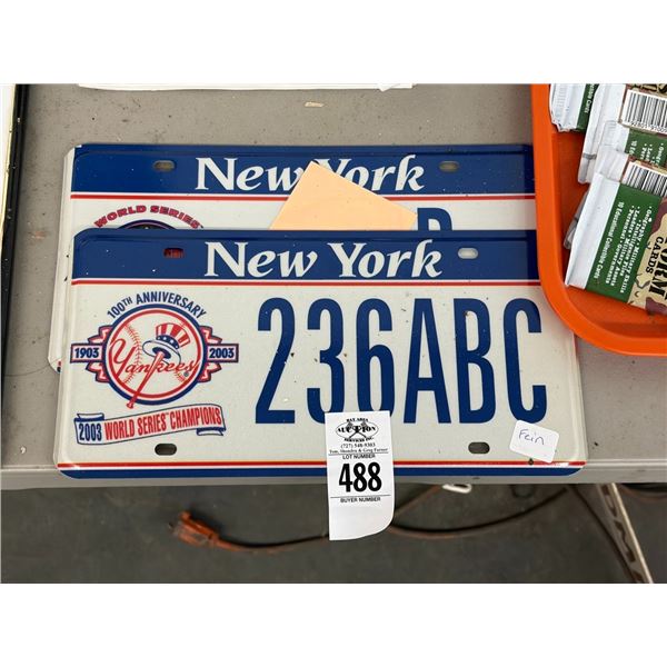 NY Yankees  2000/2003  World Champions License Plates - 2