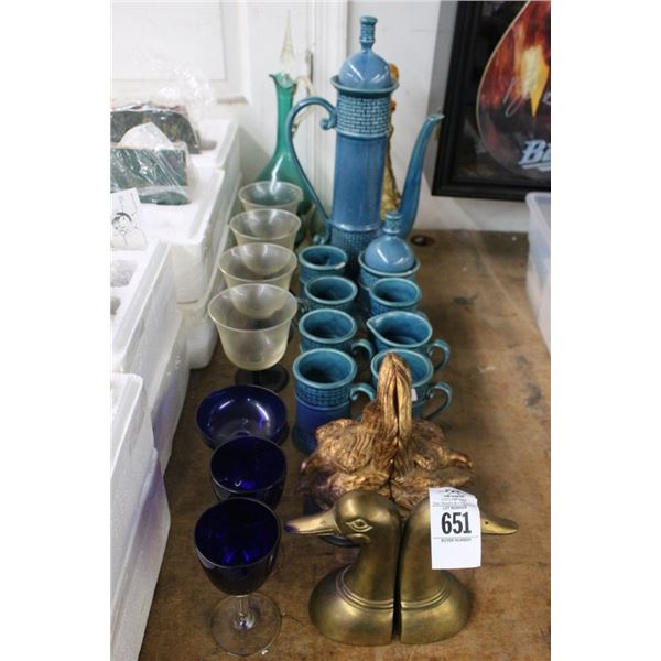 Glazed Mugs, Cast Bookends, Stems, Ornate Decanters, Pitcher