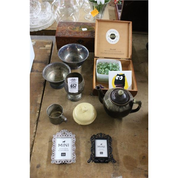 Wooden Storage Boxes, Marbles, Mini Photo Frames, Pictures, Silverplate