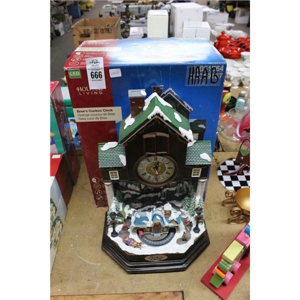 Holiday Living Breeze Christmas Clock Décor w/Santa Miniatures, Train