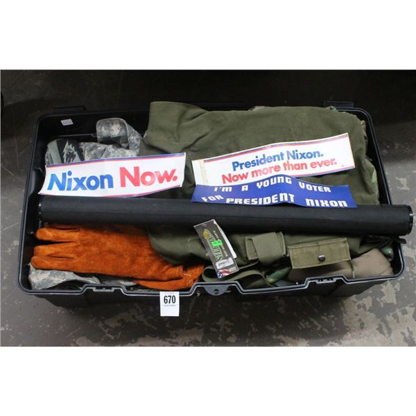 Tub w/Military Garb, Leather Gloves, Political Promotions
