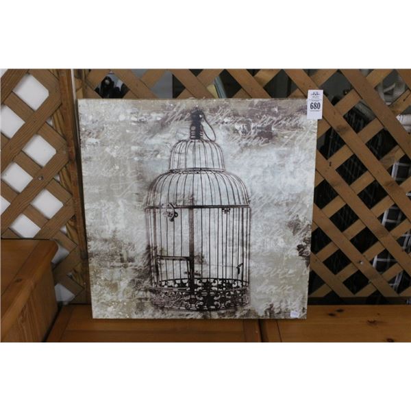 Unframed Oil On Canvas Bird Cage Wall Art - 20" X  20"