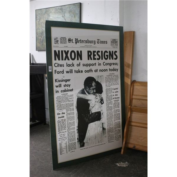 1974 St. Pete Times Nixon Resigns - 4'   X  8'  Memorabilia