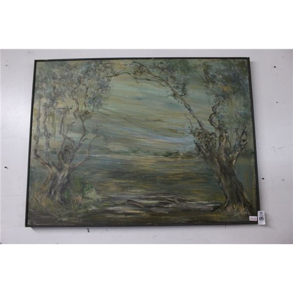 Framed Oil On Canvas Forest Scene - 36"  X  40"