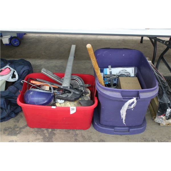 Bins 2 w/Asst. Tools, Tie Down Strap, Shower Head, Hydraulic Cylinder