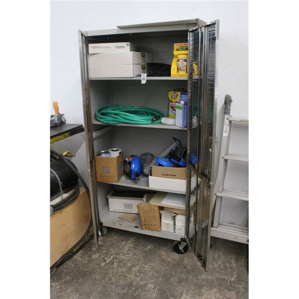 Metal Rolling Shop Storage Cabinet, Garden Hose, Sewer Snakes, Trim Tile, Electric Fans, Polisher,