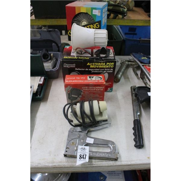 Microphone, Flood Lights, Fans, Horn, Staple Gun