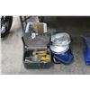 Image 1 : Paint Brushes, Vintage Oldsmobile Hubcaps, Hardware in Cooler