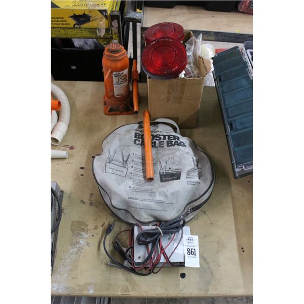Trickle Charger, Jumper Cables, Trailer Lighting, Bottle Jack  12 Ton
