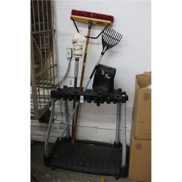 Lawn Tool Rack w/Some Tools