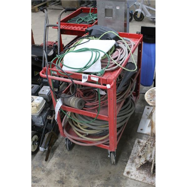 Red Storage Cart, Ext. Cord, Hose