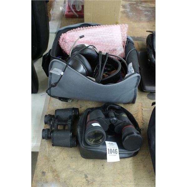 Binoculars, Headphones, Cables w/Bag