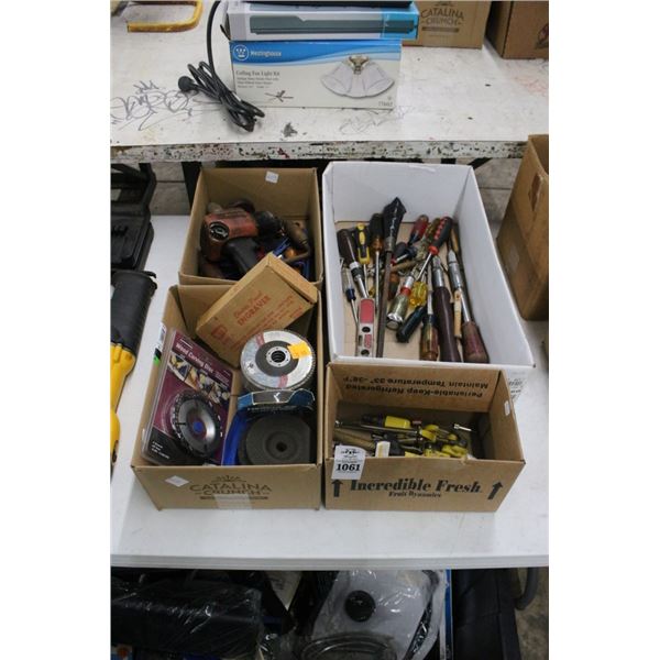 Asst. Hand Tools, Grinding Disc, Air Tools - 4 Boxes
