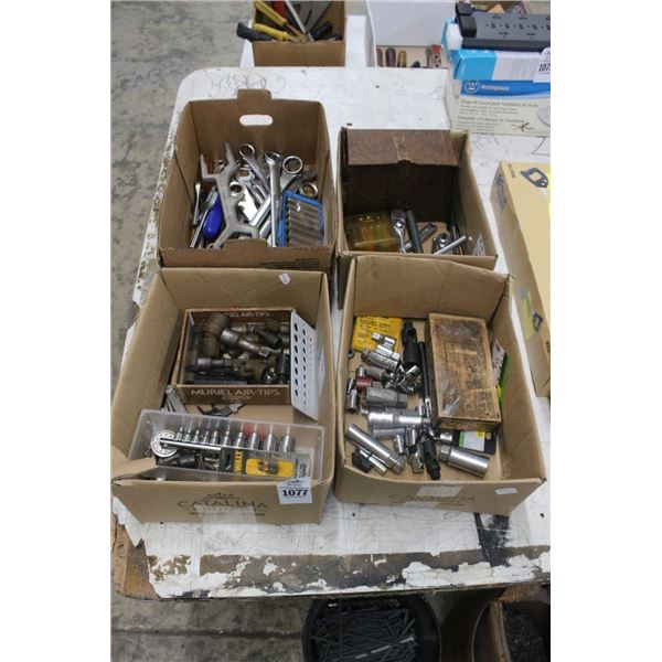 Boxes  4 w/Sockets, Combo Wrenches, Handtools, More