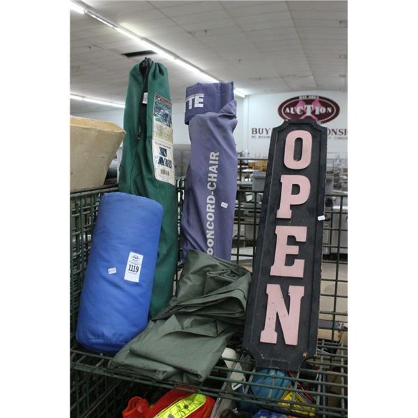 Camp Chairs, Wooden Open Sign