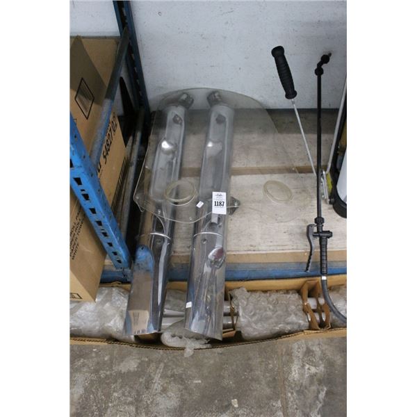 Chrome Exhaust Pair,  Motorcycle Windshield
