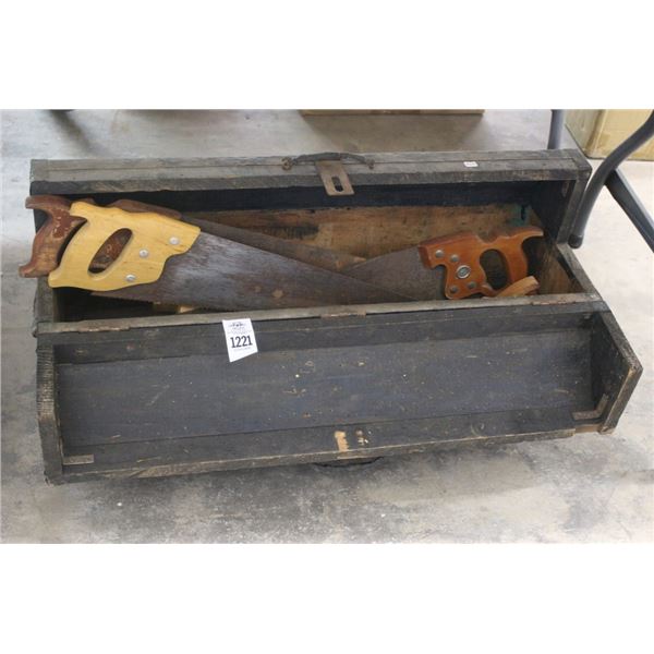 Wooden Toolbox w/Hand Saws