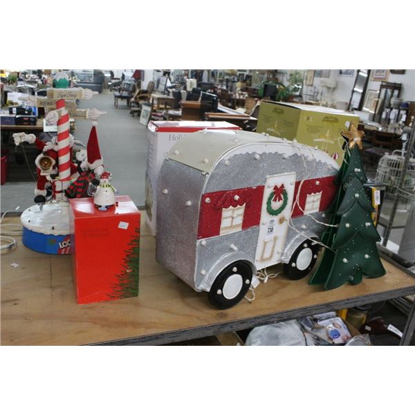 Large Lighted Christmas Camper, Ferris Wheel, Parachute Ride, Décor