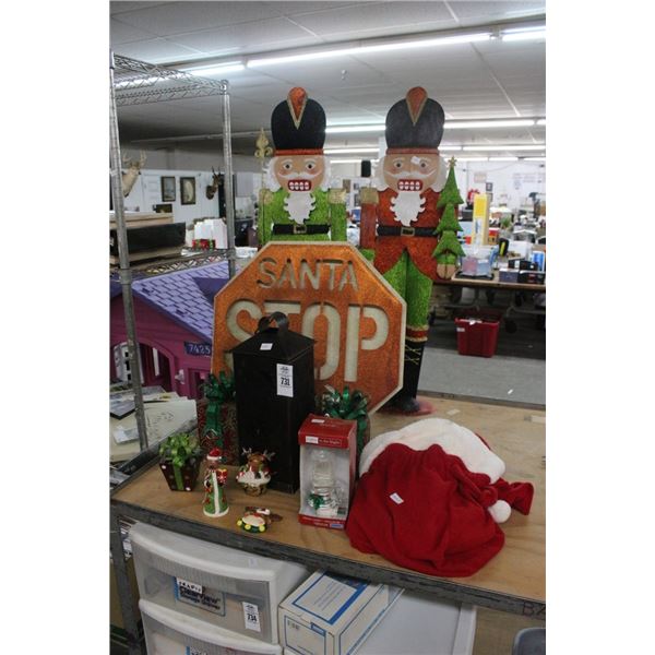 3'  Metal Christmas Nutcrackers, Santa Stop Sign, Décor