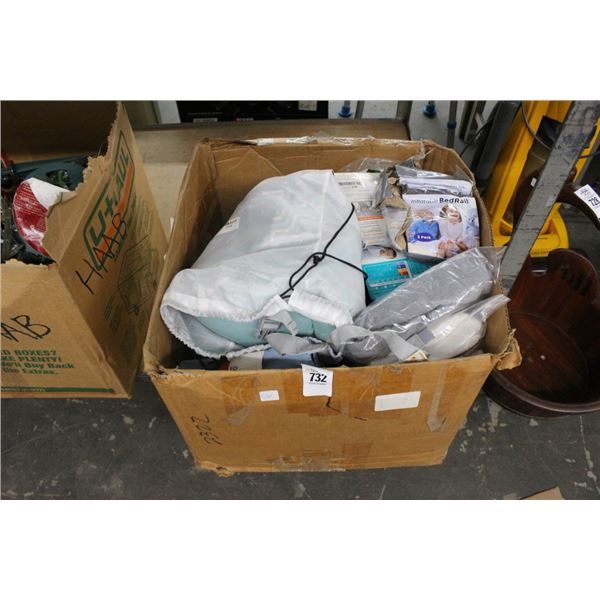 Box Asst. Home Goods, Sheets, Bed Rails, More