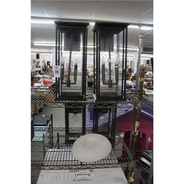 Large Lighted Wall Sconces Fixtures 2 Pairs, Heavy White Flush Mount Light - 2 Shelves